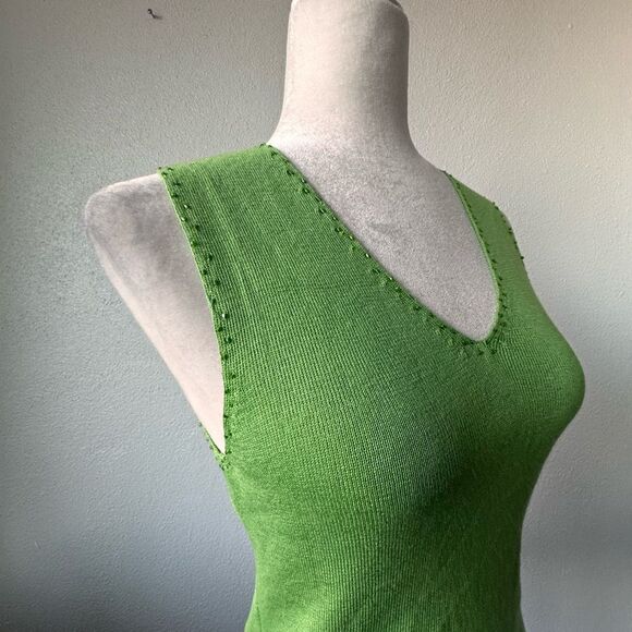 BCBGMaxAzria Green Tank Top Beaded SZ M - Picture 3 of 10